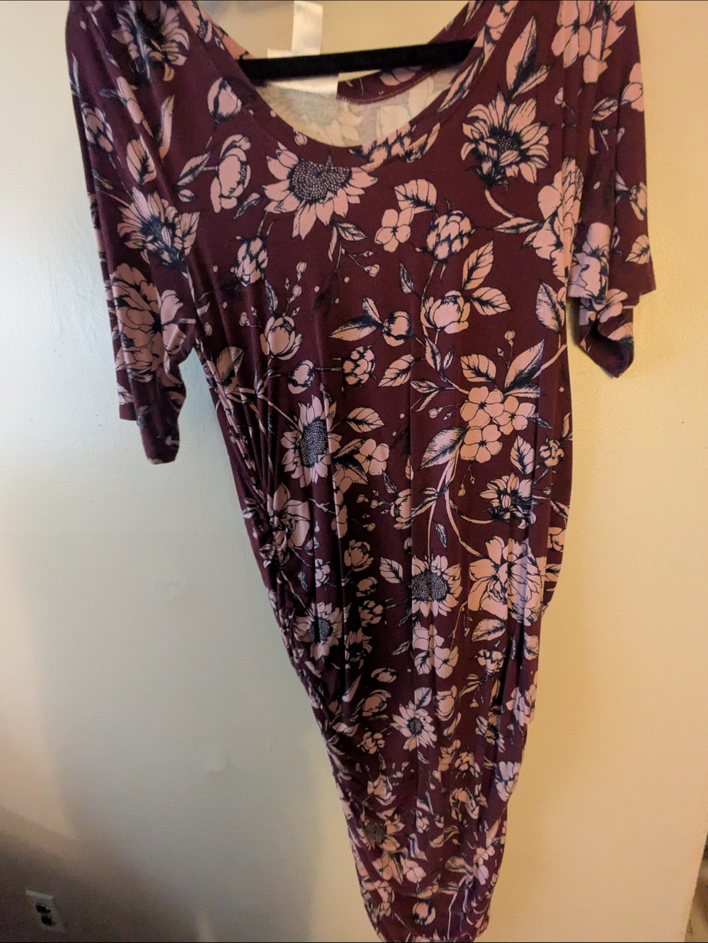 Motherhood Maternity Plum Floral Midi Dress with Blush Accents